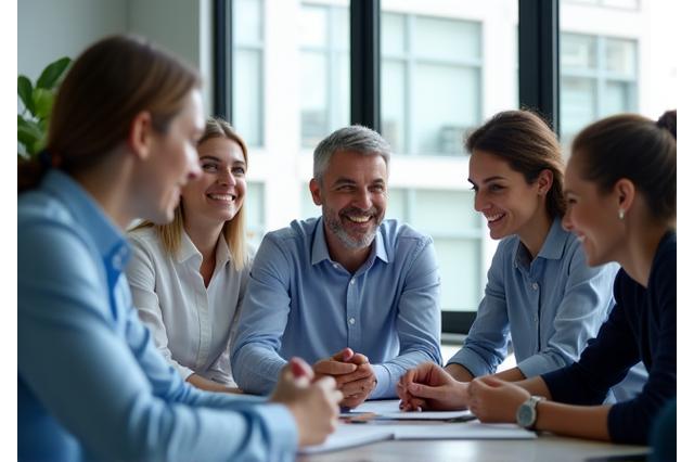 Un grupo de profesionales colaborando en una oficina luminosa